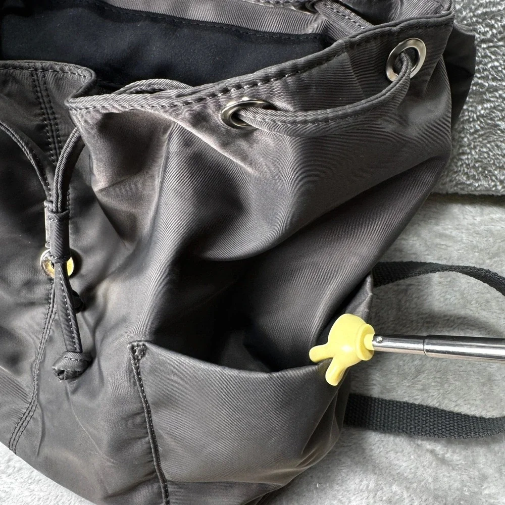 Charcoal Gray Nylon Drawstring Travel Backpack Magnetic Flap Closure‎ Adjustable